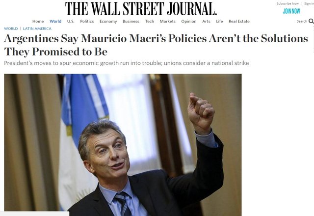 Durísima nota del Wall Street Journal contra las políticas de Macri