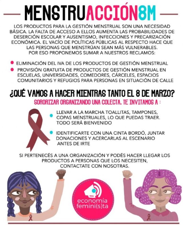 8M y el reclamo contra el impuesto a la menstruación