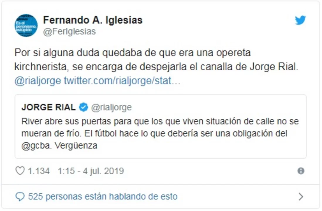 El durísimo cruce entre Fernando Iglesias y Rial por los sin techo