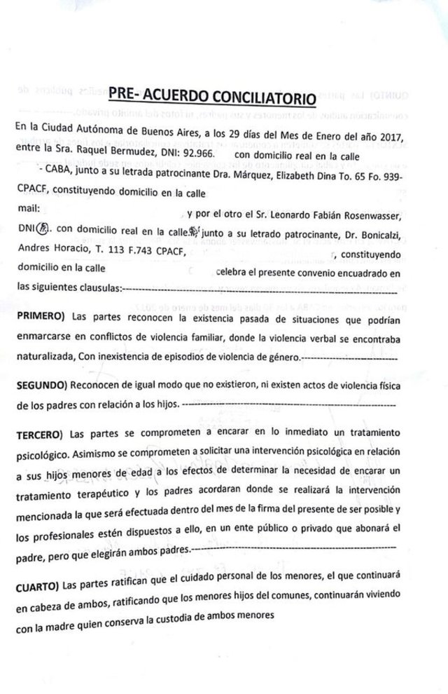 Rossenwaser y su ex mujer, Raquel Bermúdez llegaron a un acuerdo