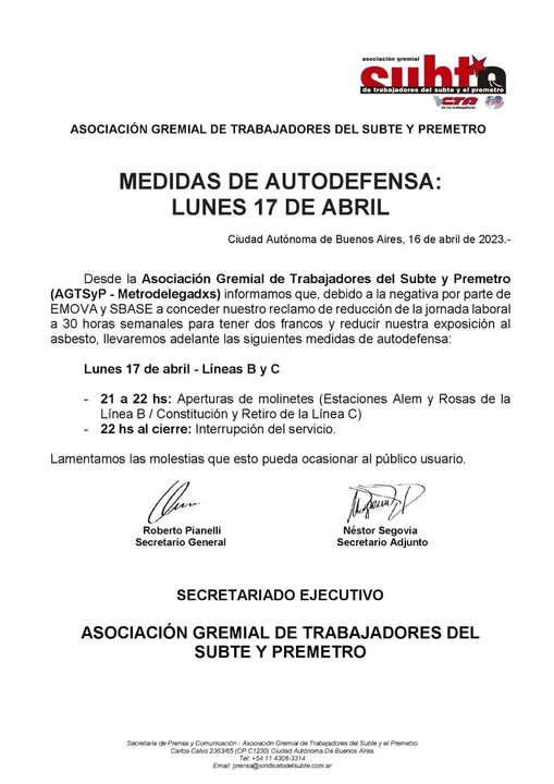 Nuevo paro de subtes este lunes: ¿Qué líneas dejarán de funcionar?