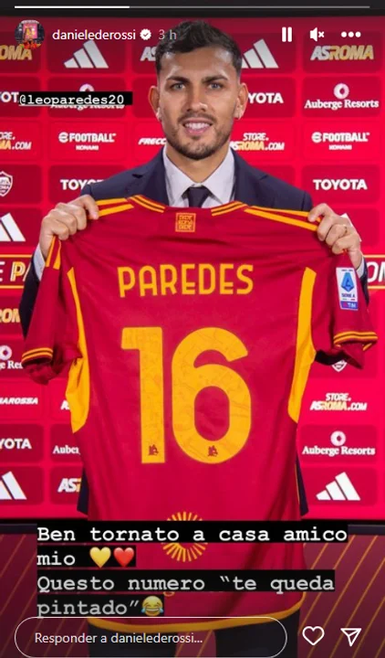El 'amoroso' mensaje de De Rossi a Paredes por su regreso a Roma