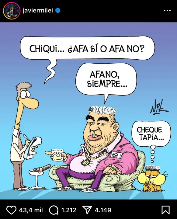 El agraviante posteo de Milei contra Chiqui Tapia