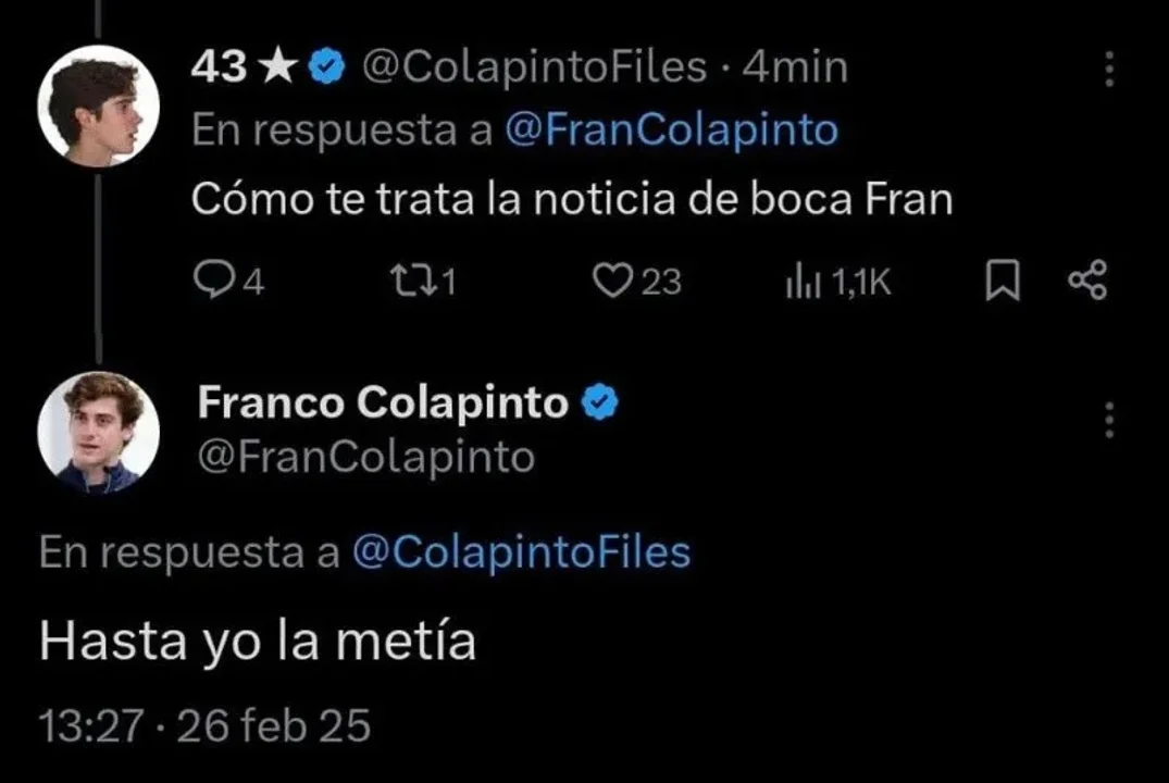 A Colapinto le preguntaron por el gol que erró Cavani y lo fulminó