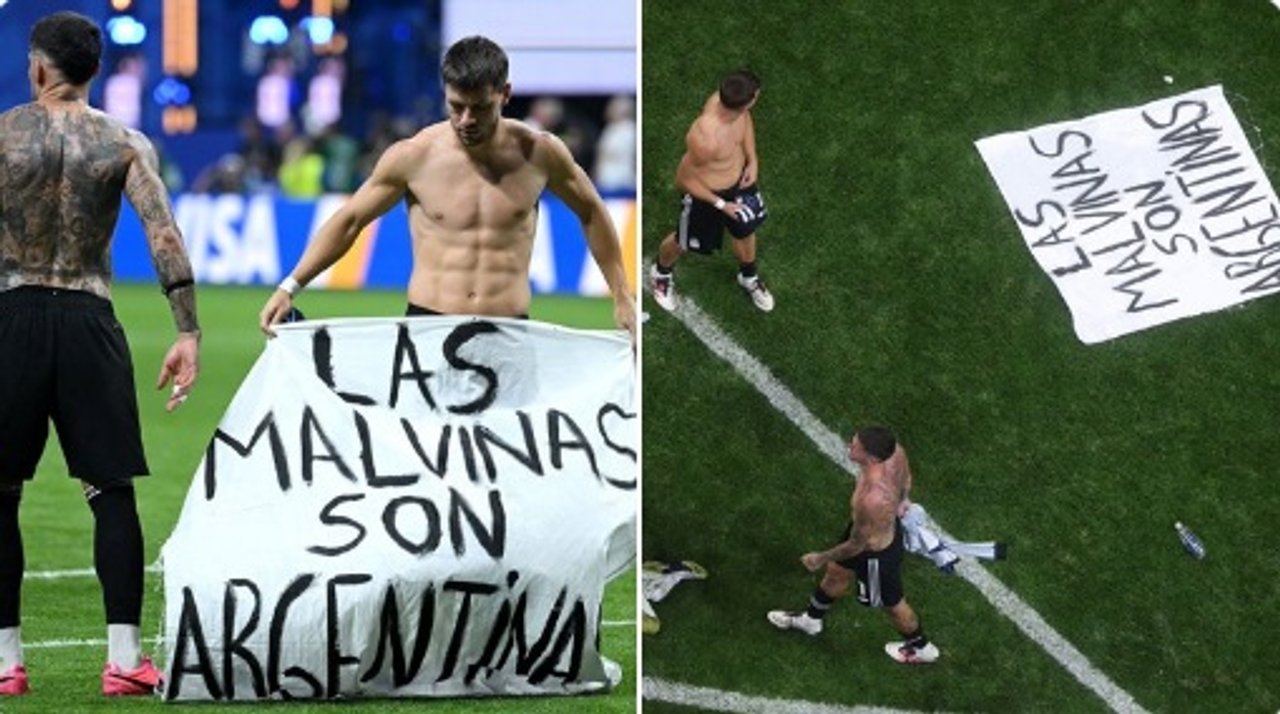 “Las Malvinas son Argentinas”: las redes enloquecen con la bandera con la que los futbolistas festejaron el triunfo ante Inglaterra