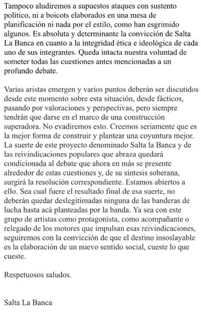 Comunicado de Salta la Banca ante las denuncias contra el grupo por abusos