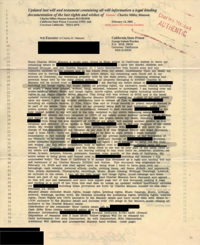 ¿A quién le dejó todas sus pertenencias Charles Manson?