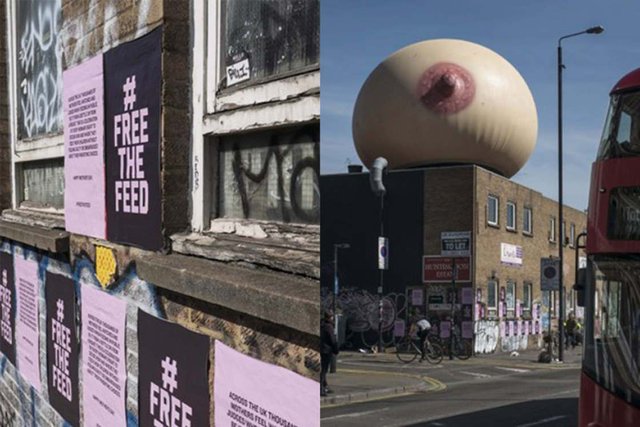 En Londres, una teta gigante causó sensación en el día de la madre