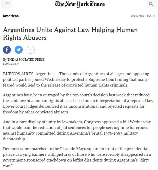 El acto masivo contra el fallo de la Corte llegó al New York Times